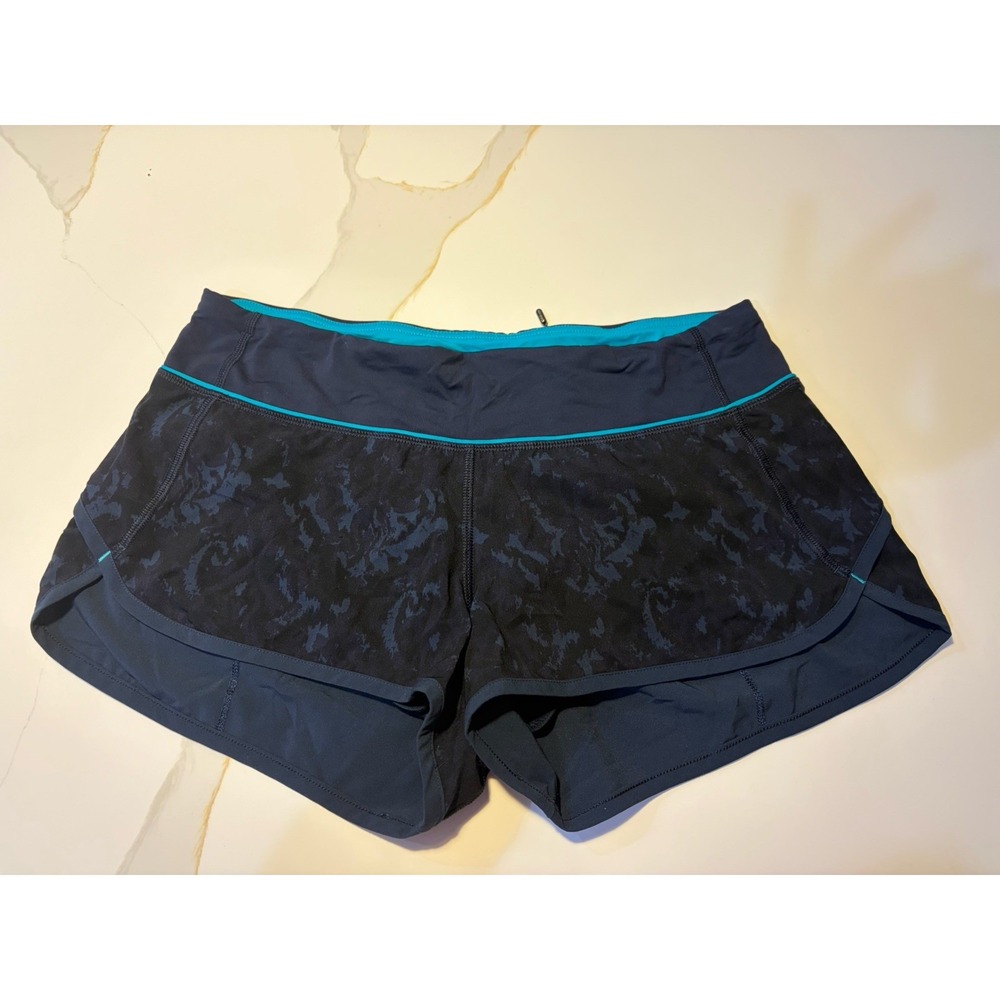 Lululemon Run Speed Shorts Black Blue Print Athletic Running Shorts Women Size 6